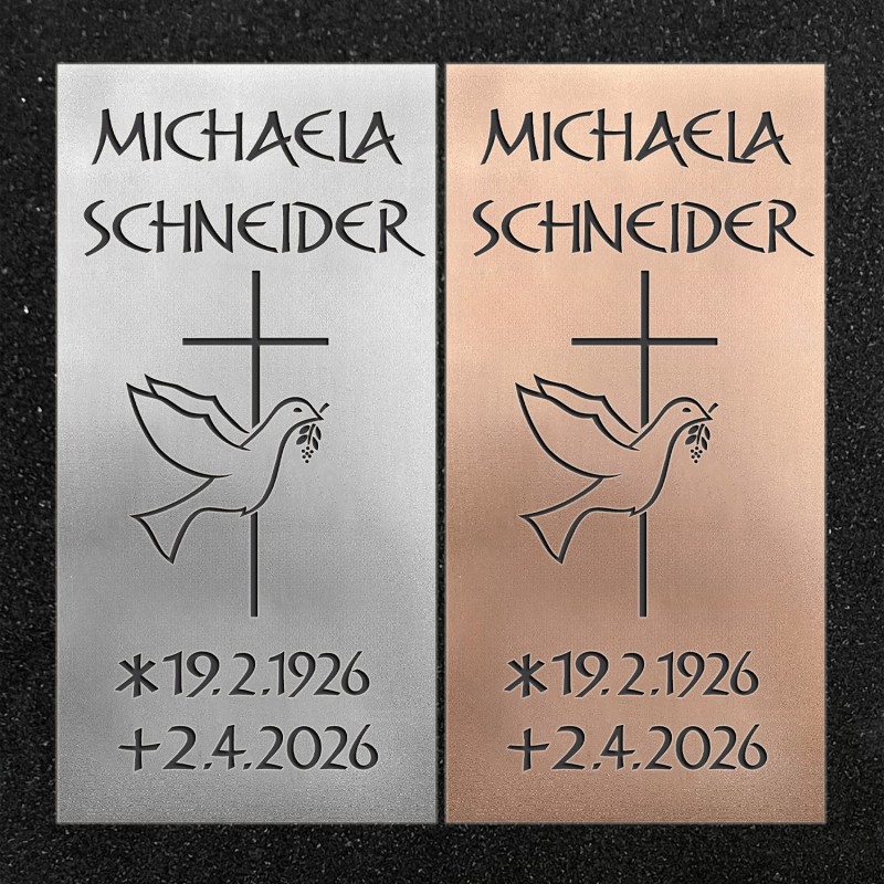 Schrifttafel vertikal "Kreuz mit Taube"