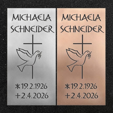 Schrifttafel vertikal "Kreuz mit Taube"