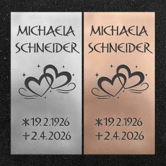 Schrifttafel vertikal "Zwei Herzen"