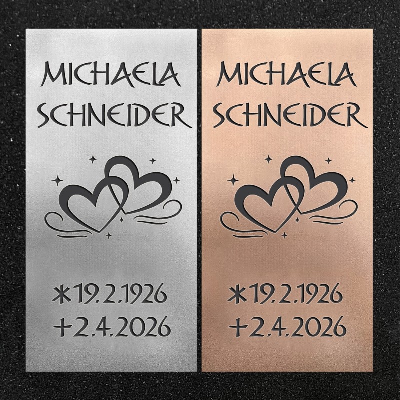 Schrifttafel vertikal "Zwei Herzen"