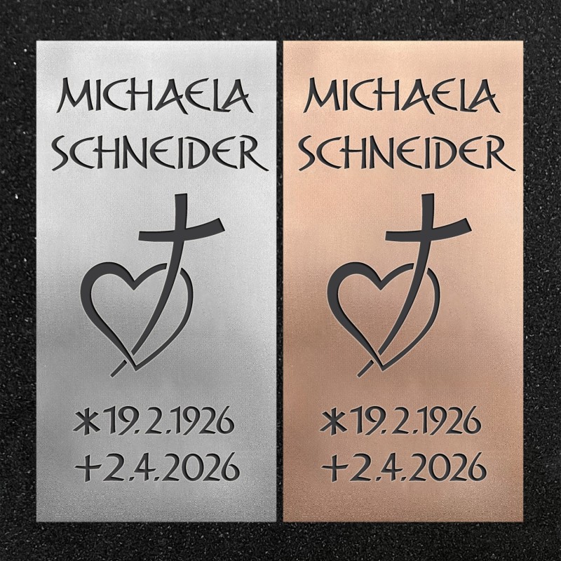 Schrifttafel vertikal "Herz und Kreuz"