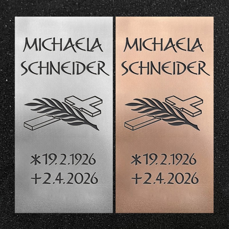 Schrifttafel vertikal "Kreuz mit Zweig"