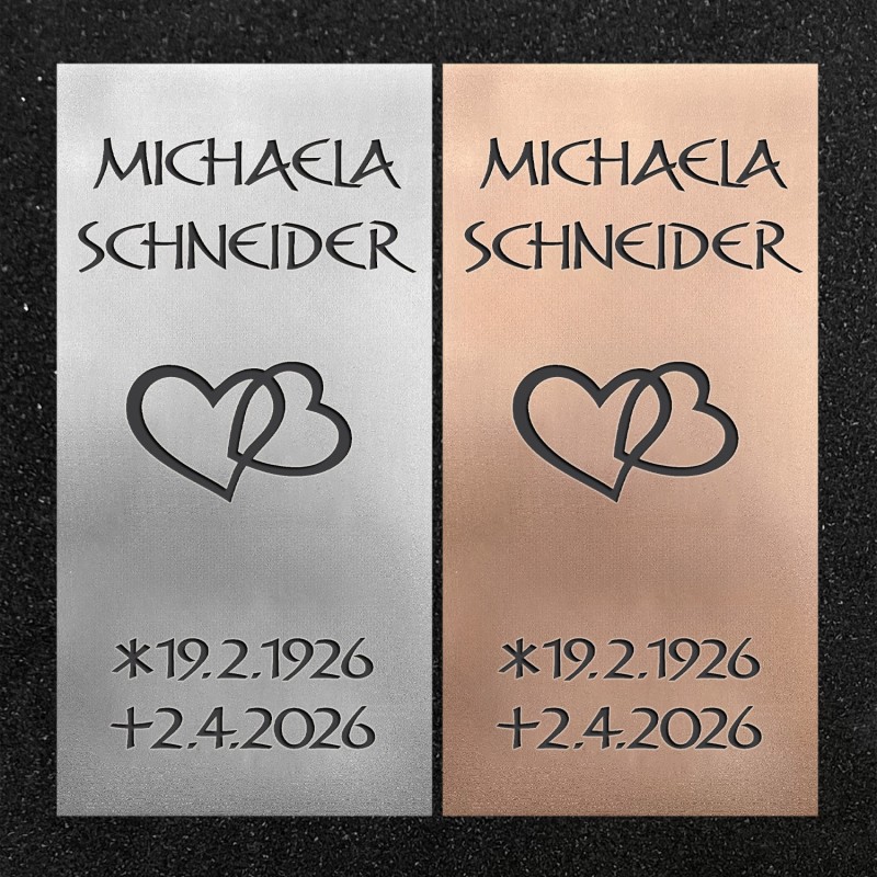 Schrifttafel vertikal "Verschlungene Herzen"