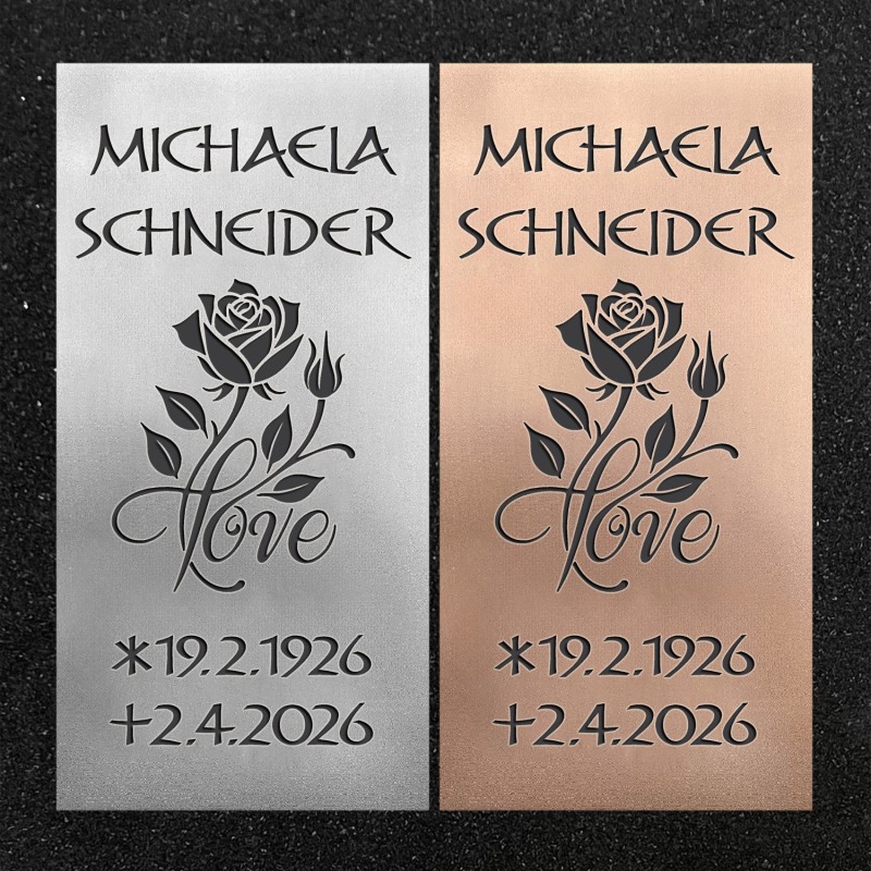 Schrifttafel vertikal "Rose Love"
